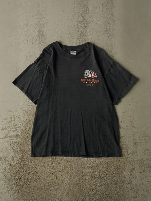 Vintage 01' Faded Black Roar to the Shore Biker Tee (L/XL) made by Rebalance Vintage