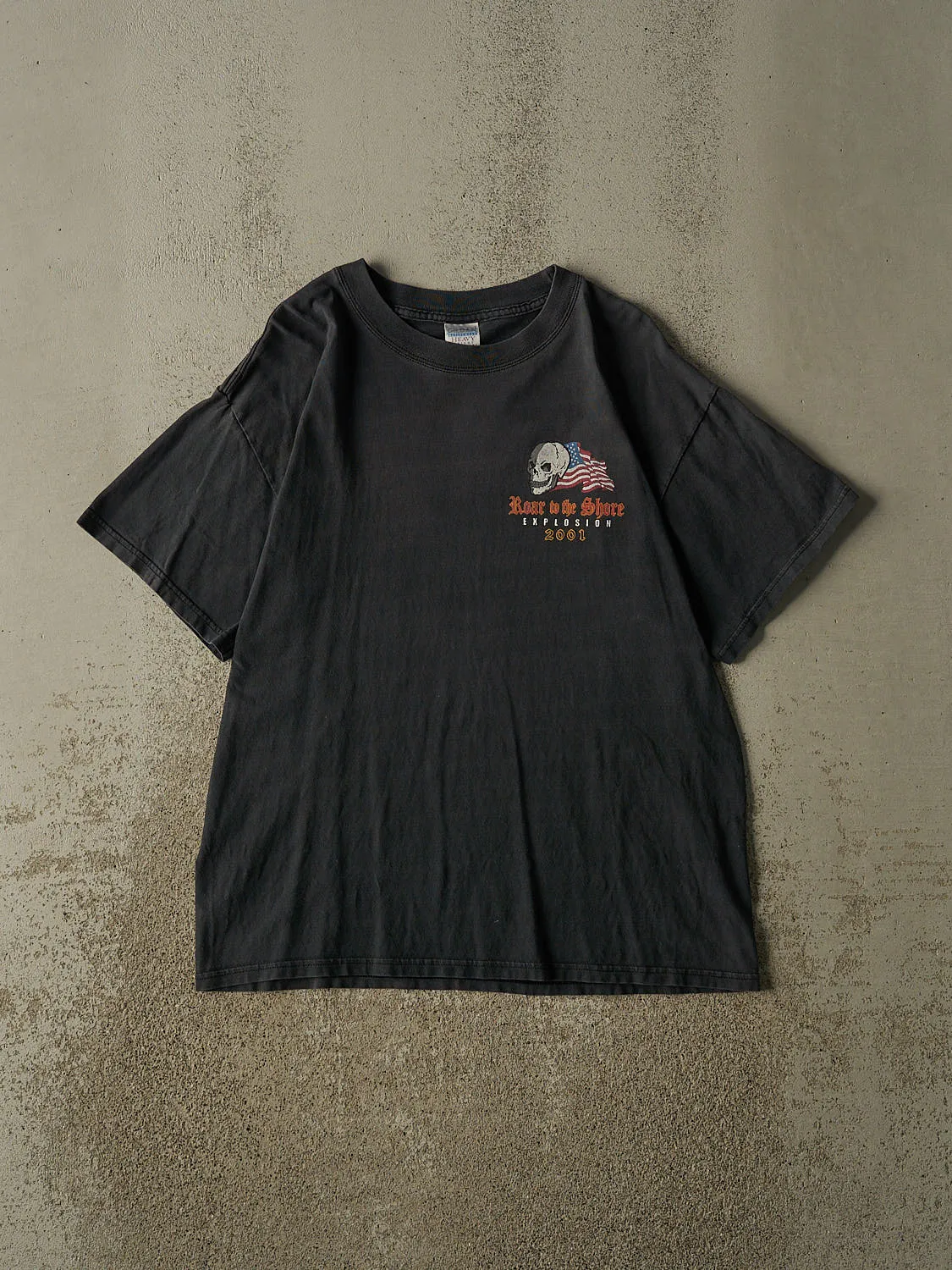 Vintage 01' Faded Black Roar to the Shore Biker Tee (L/XL) sold by Rebalance Vintage