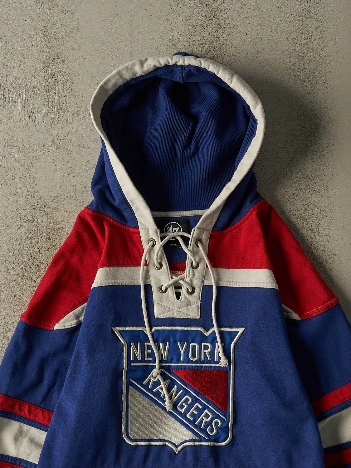 Vintage Y2K Blue New York Rangers Embroidered Jersey Hoodie (S/M) sold by Rebalance Vintage product image thumbnail 2