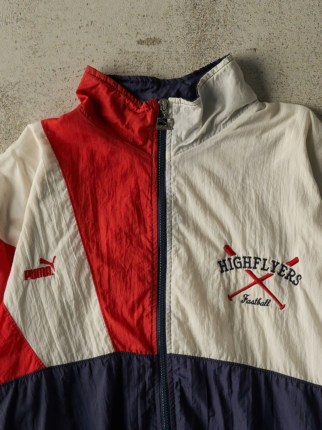 Vintage 90s Navy Blue Puma High Flyers Fastball Zip Up Windbreaker Jacket (M) sold by Rebalance Vintage product image thumbnail 3