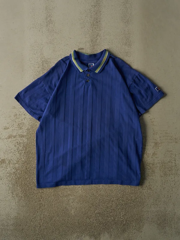 Vintage 90s Blue Russell Athletic Striped Quarter Button Tee (XL) made by Rebalance Vintage