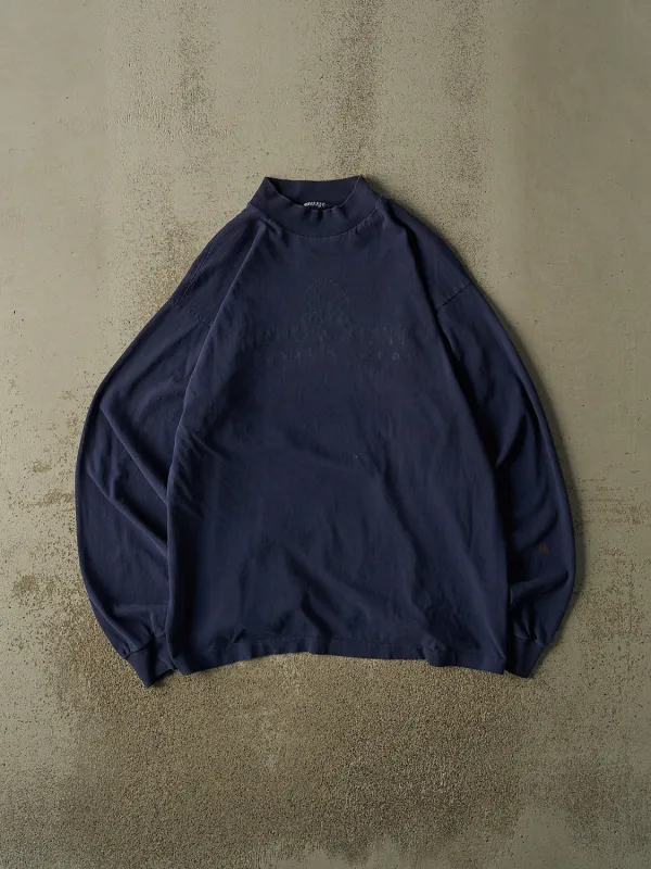 Vintage 90s Navy Blue Higher State Athletic Mock Neck Long Sleeve (L/XL) made by Rebalance Vintage
