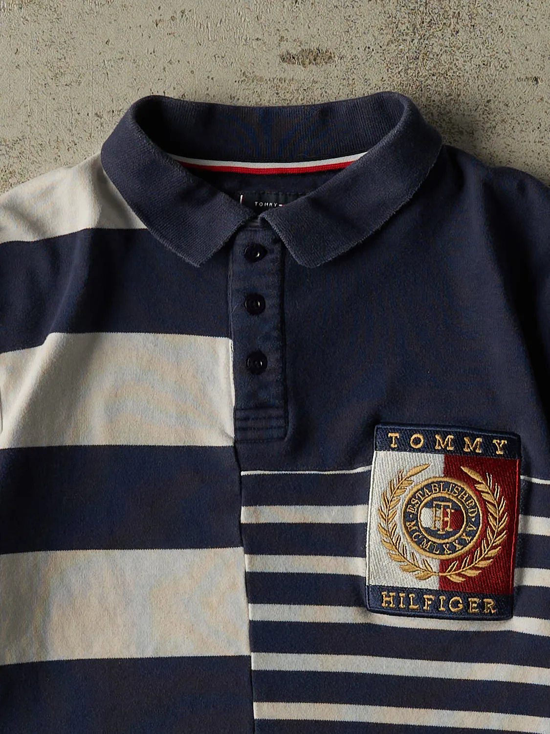 Vintage Y2K Navy Blue Tommy Hilfiger Quarter Button Tee (S/M) sold by Rebalance Vintage product image thumbnail 3