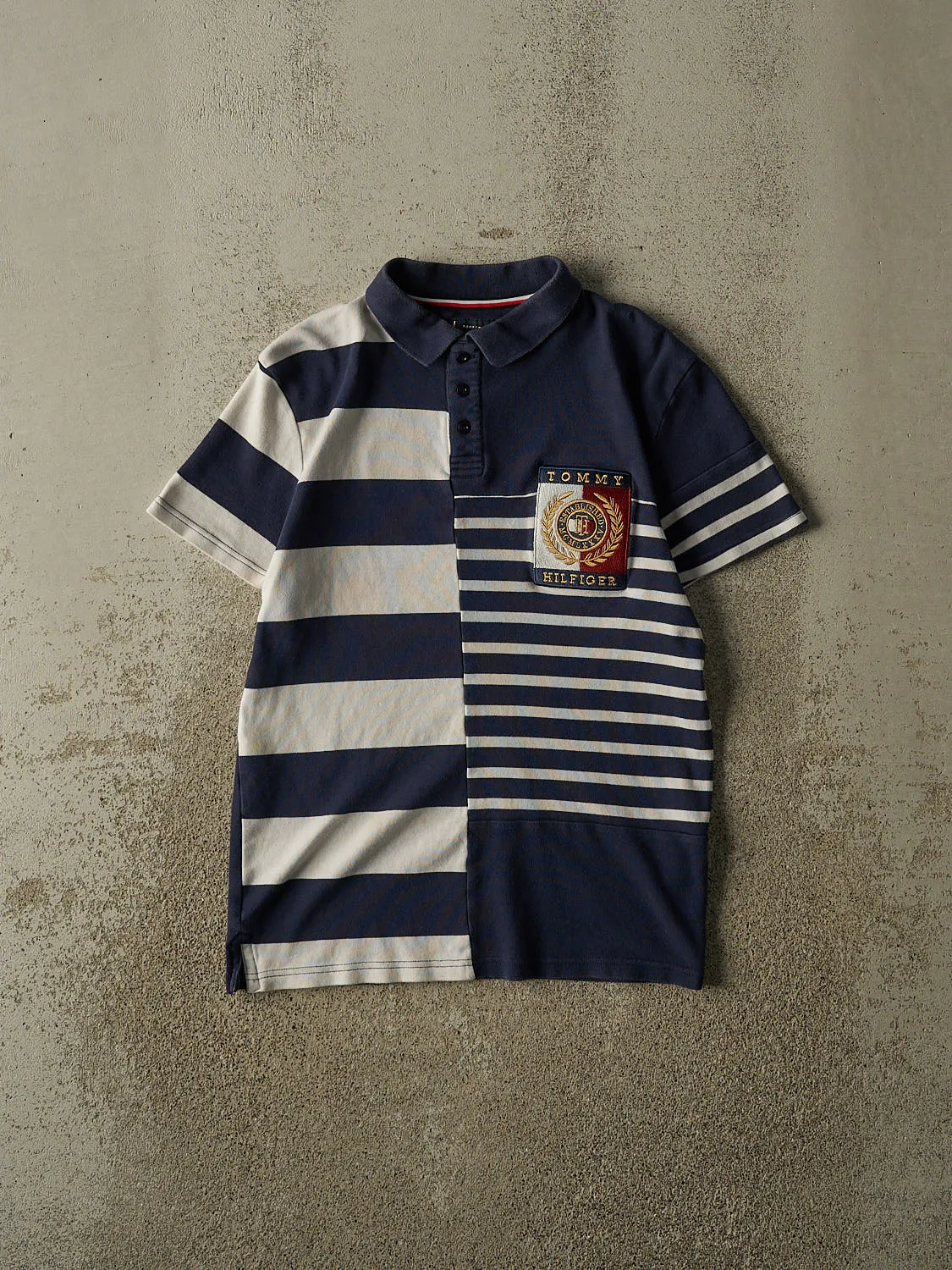 Vintage Y2K Navy Blue Tommy Hilfiger Quarter Button Tee (S/M) sold by Rebalance Vintage
