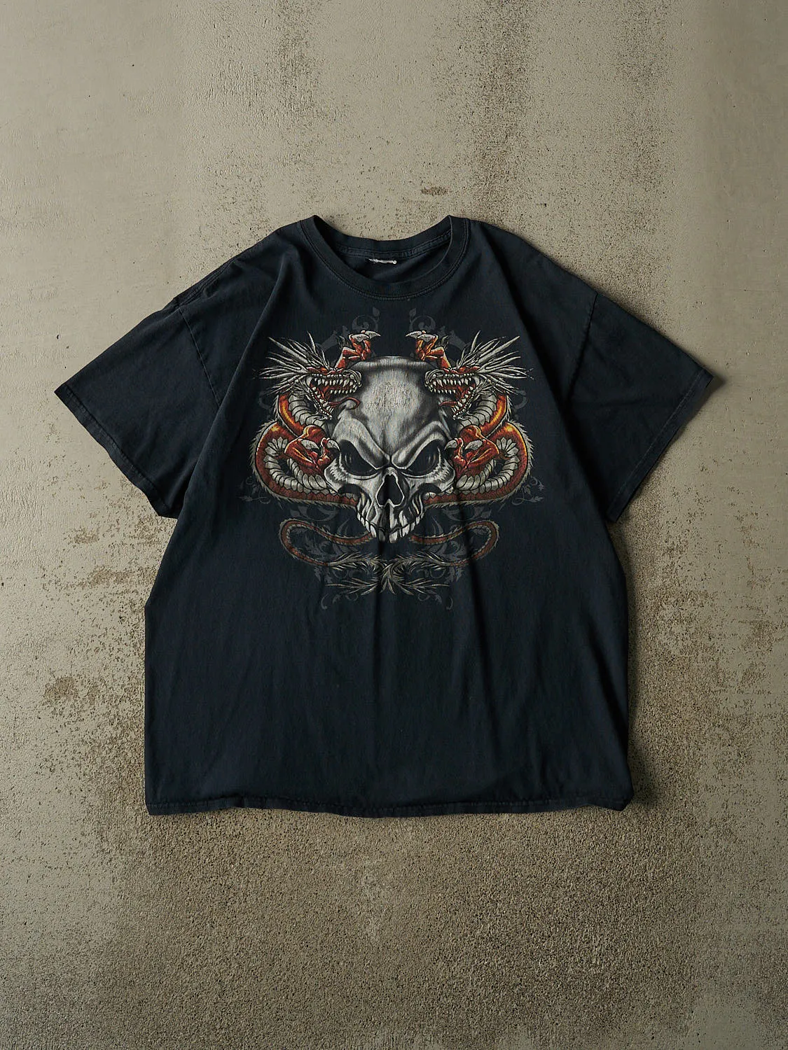 Vintage Y2K Faded Black Dragon Skull Tee (XL) sold by Rebalance Vintage