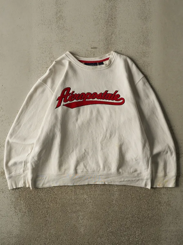 Vintage Y2K Beige Aeropostale Chenille Embroidered Crewneck (L) made by Rebalance Vintage