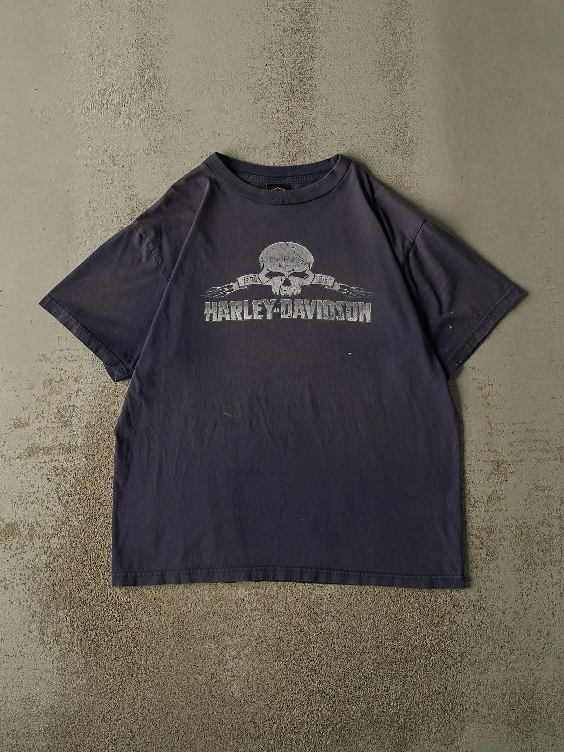 Vintage 04' Sun Faded Navy Harley Davidson Warwick RI Tee (XL) sold by Rebalance Vintage