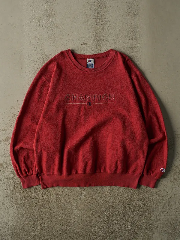Vintage 90s Burgundy Champion Inside Out Embroidered Crewneck (L/XL) made by Rebalance Vintage