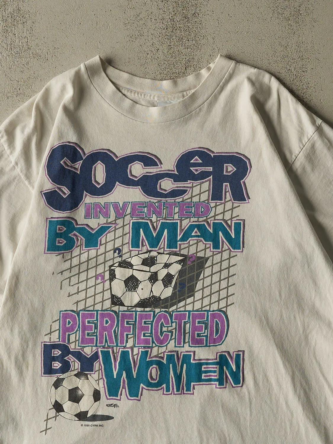 Vintage 95' Beige Soccer Slogan Single Stitch Tee (XL) sold by Rebalance Vintage product image thumbnail 3