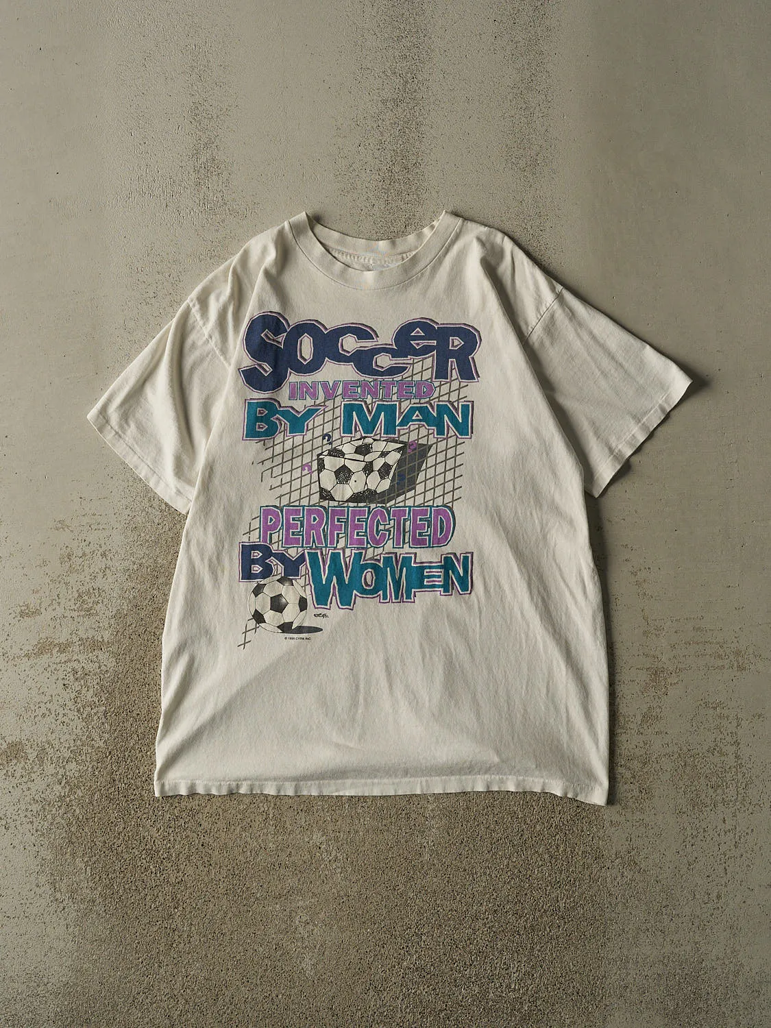 Vintage 95' Beige Soccer Slogan Single Stitch Tee (XL) sold by Rebalance Vintage