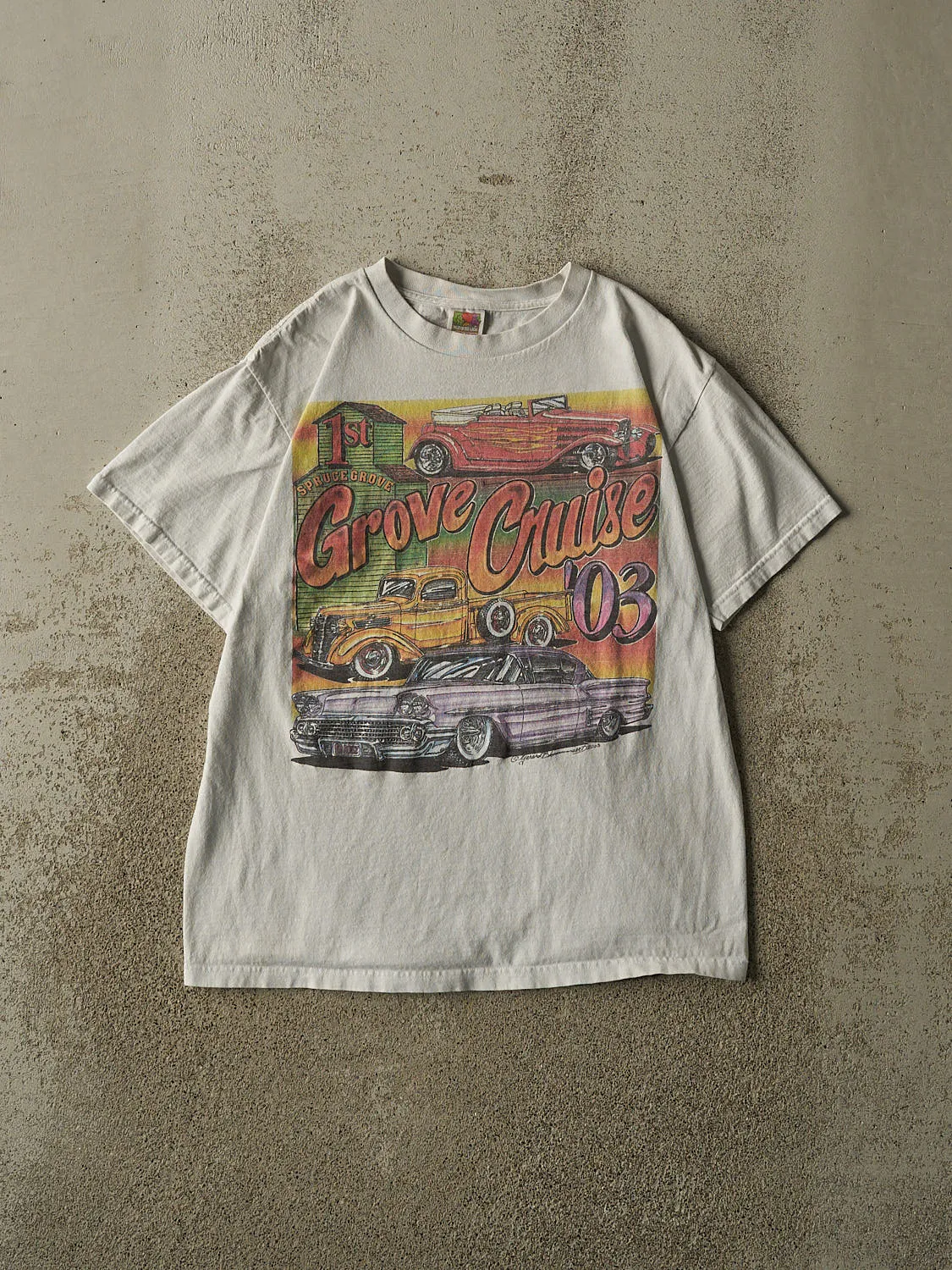 Vintage 03' Beige Grove Cruise Car Tee (M) sold by Rebalance Vintage