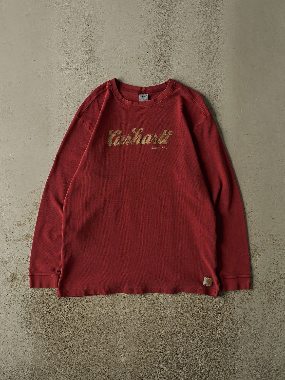 Vintage Y2K Red Carhartt Thermal Long Sleeve (L/XL) sold by Rebalance Vintage