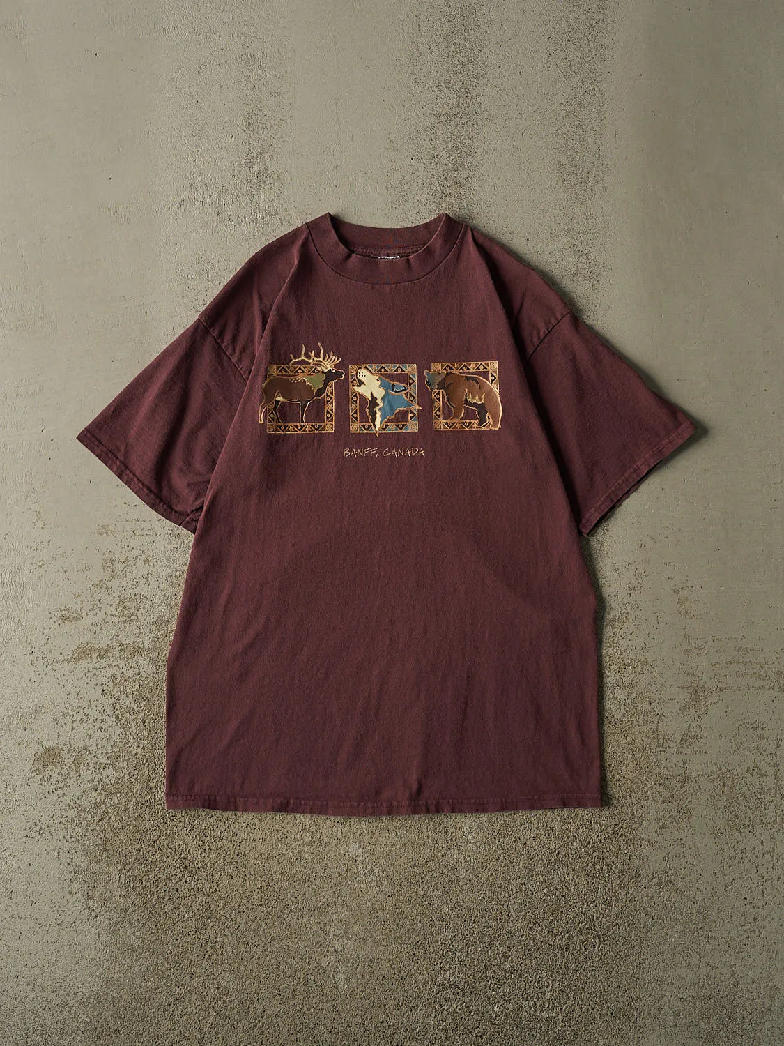 Vintage 90s Burgundy Banff Animal Tee (L/XL) sold by Rebalance Vintage
