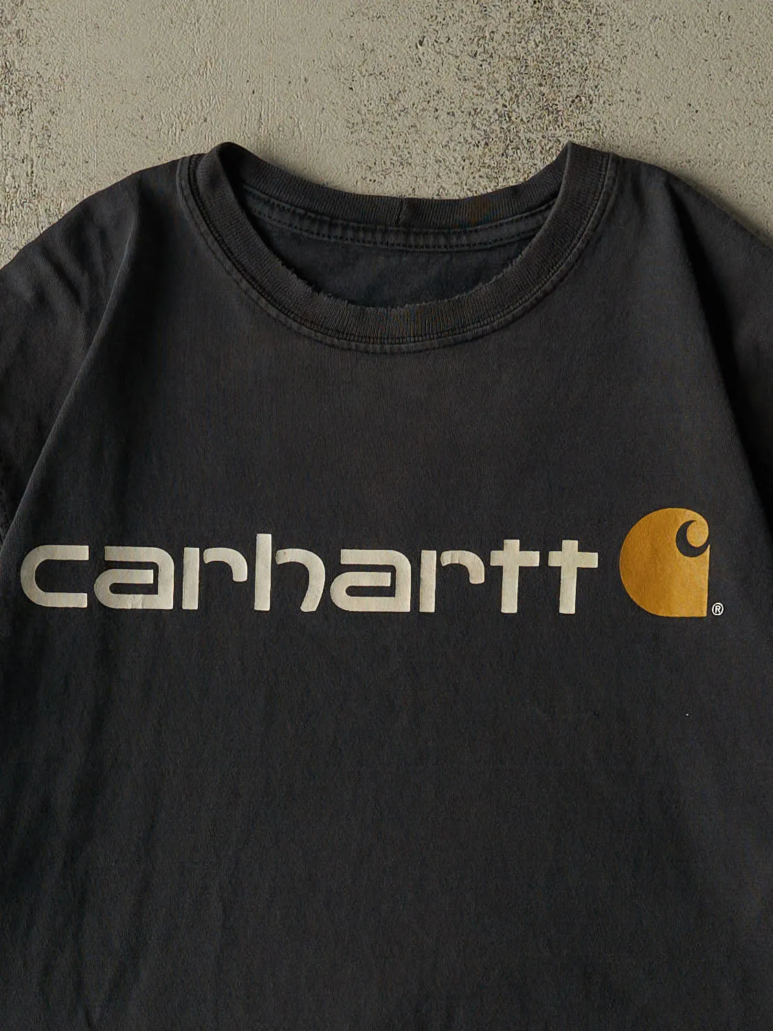 Vintage Y2K Faded Black Carhartt Logo Tee (L/XL) sold by Rebalance Vintage product image thumbnail 2