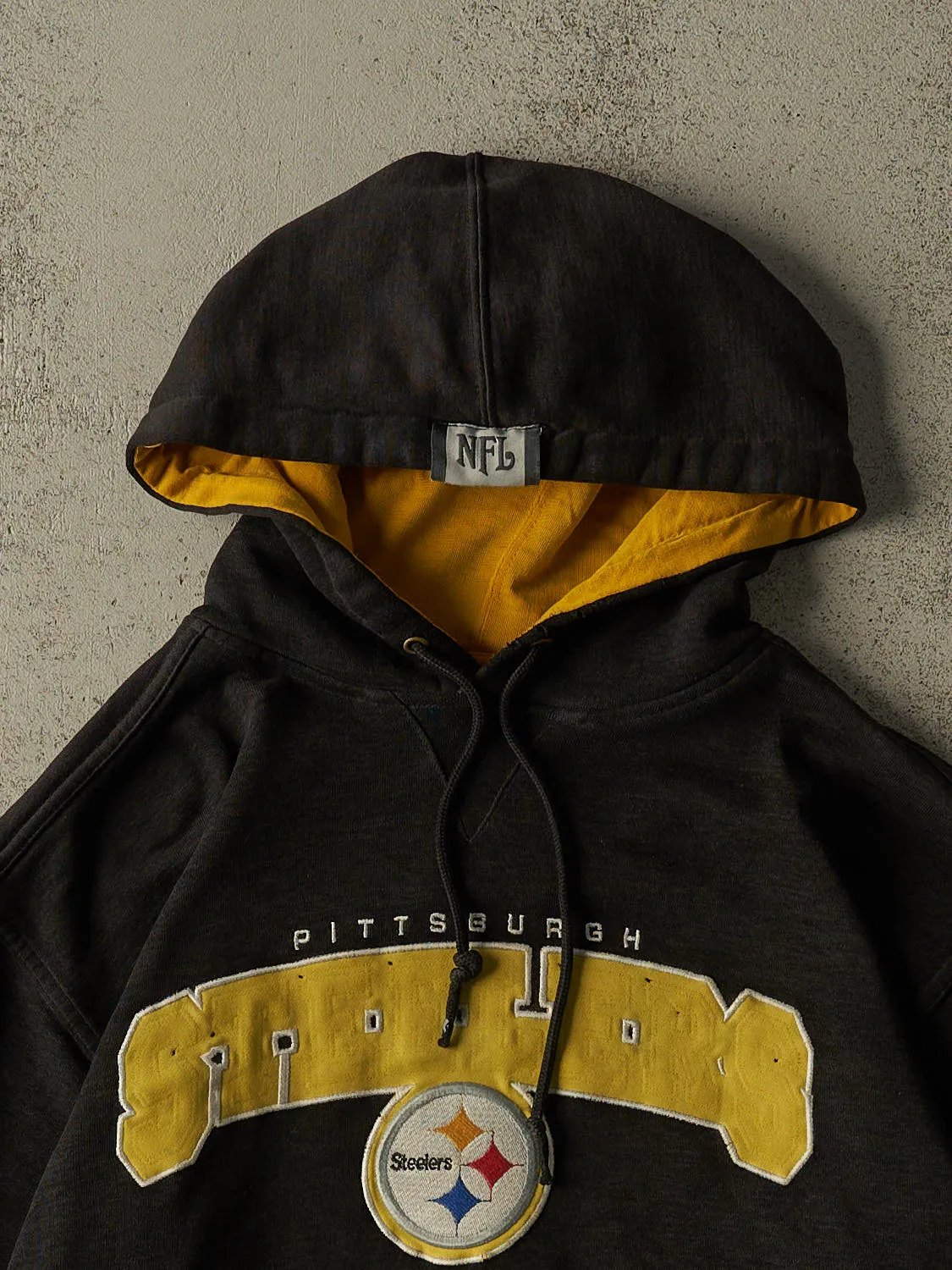 Vintage Y2K Sun Faded Black Pittsburgh Steelers Embroidered Hoodie (M/L) sold by Rebalance Vintage product image thumbnail 4