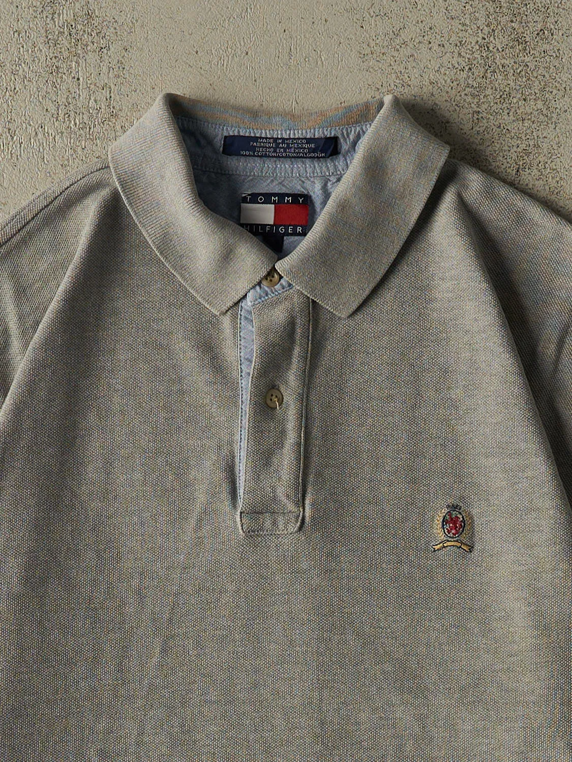 Vintage 90s Grey Tommy Hilfiger Embroidered Quarter Button Tee (L/XL) sold by Rebalance Vintage product image thumbnail 2