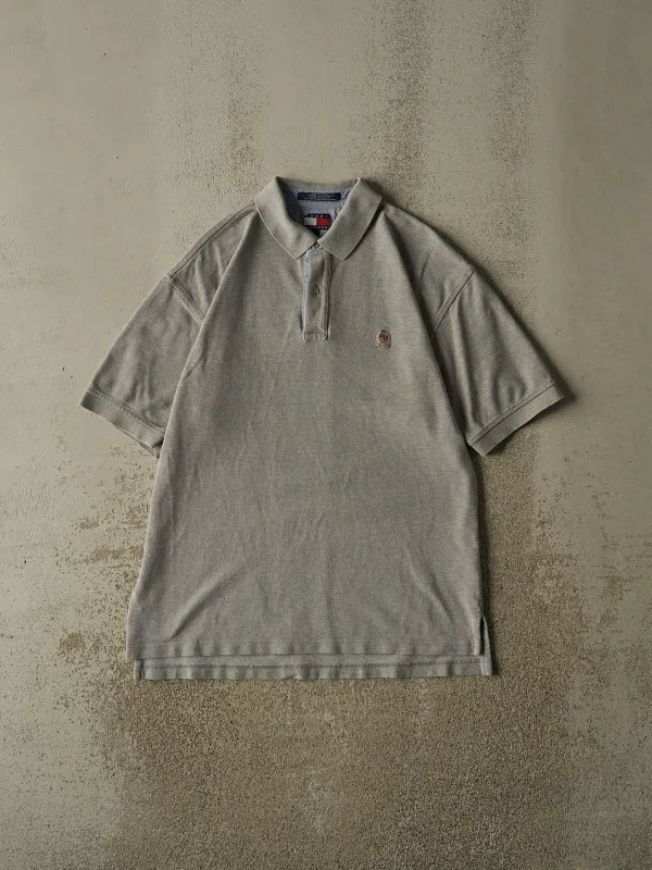 Vintage 90s Grey Tommy Hilfiger Embroidered Quarter Button Tee (L/XL) made by Rebalance Vintage