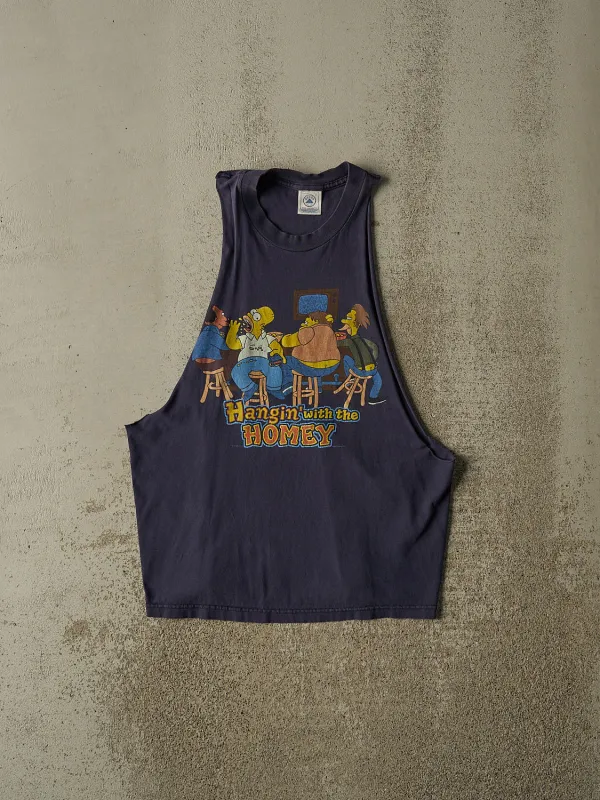Vintage 01' Navy Blue Simpsons Cut Off Slogan Tee (S/M) made by Rebalance Vintage