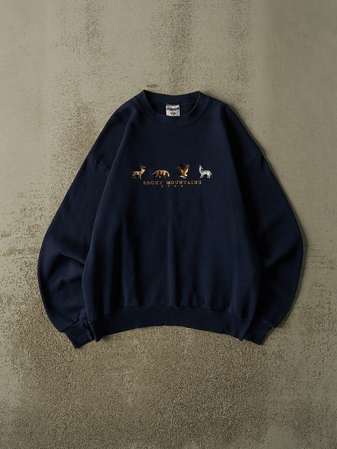 Vintage 90s Navy Blue Utah Rocky Mountains Crewneck (M) sold by Rebalance Vintage