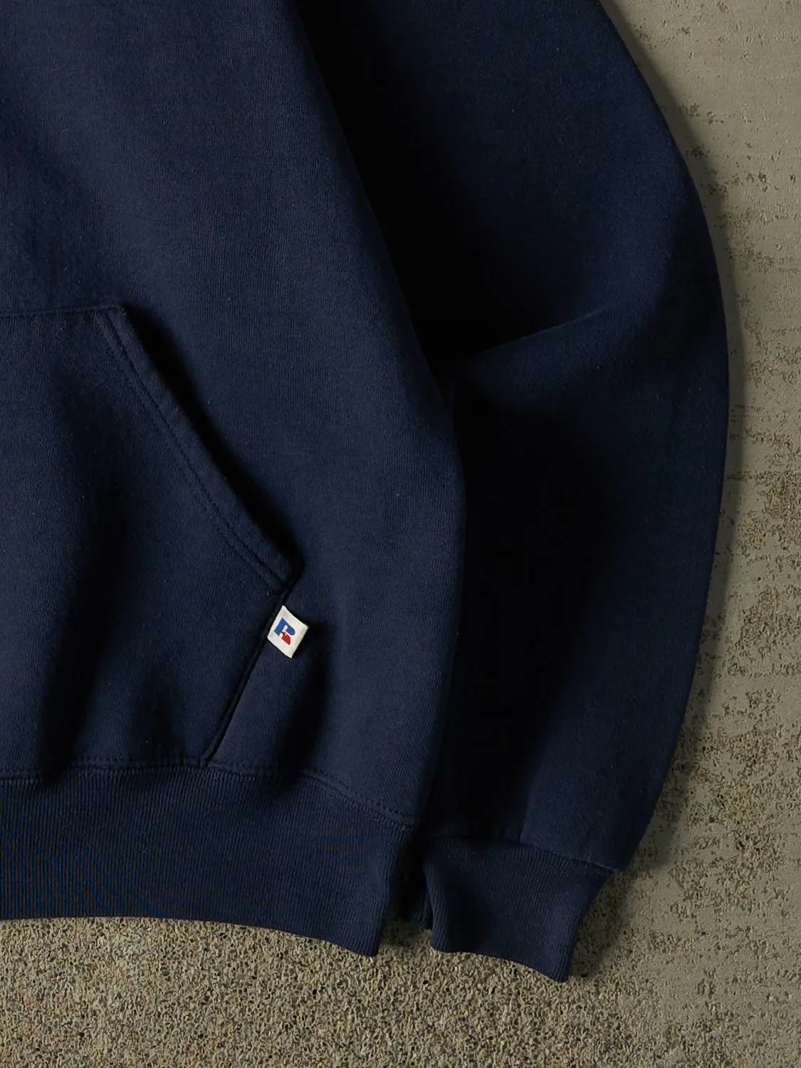 Vintage 90s Navy Blue Russell Athletic Blank Hoodie (M/L) sold by Rebalance Vintage product image thumbnail 3