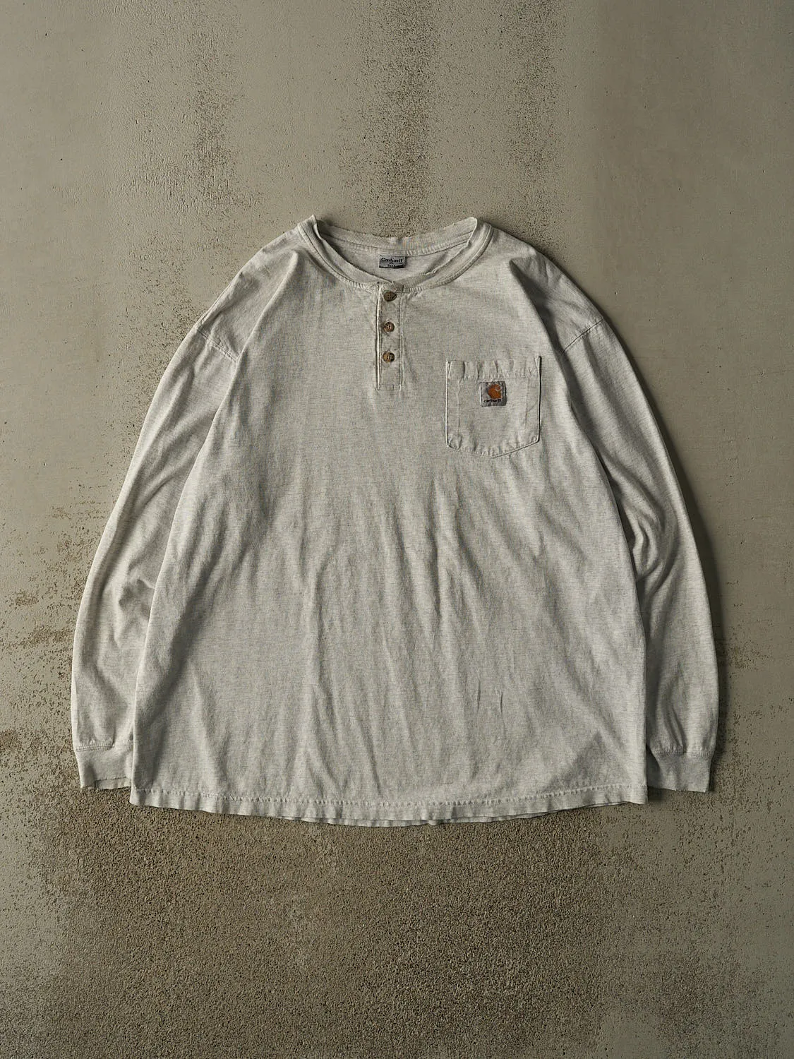 Vintage 90s Heather Grey Carhartt Quarter Button Pocket Long Sleeve (XXL) sold by Rebalance Vintage