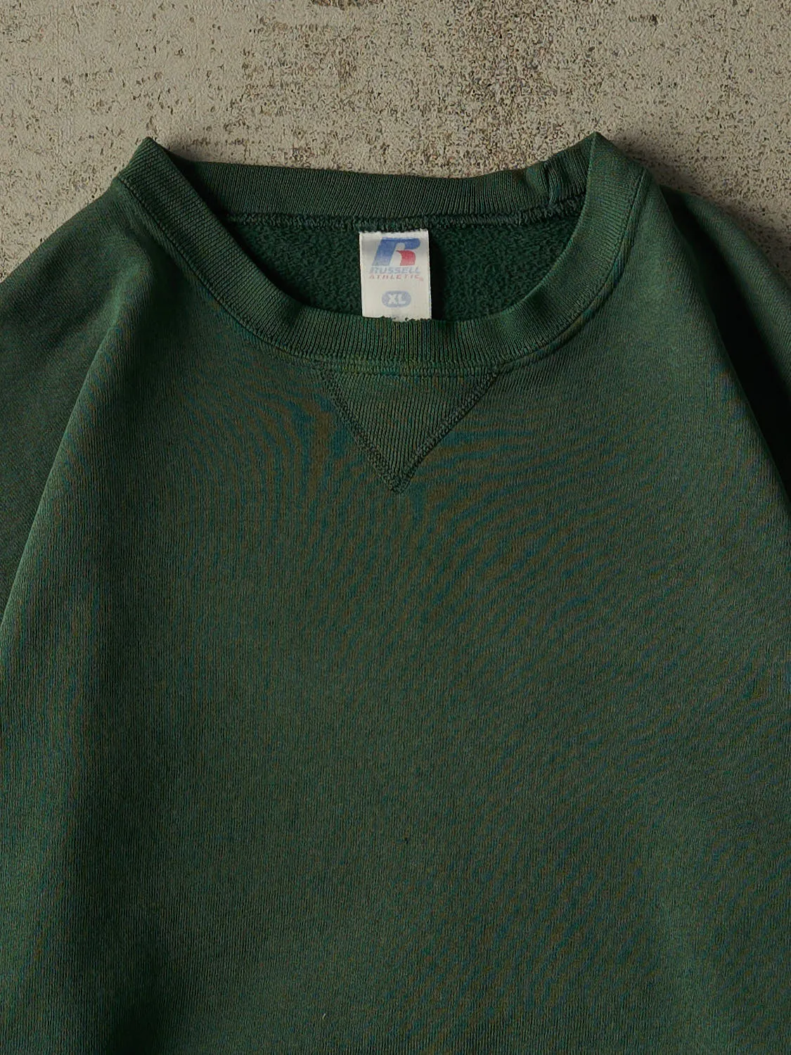 Vintage Y2K Sun Faded Green Russell Athletic Blank Crewneck (M/L) sold by Rebalance Vintage product image thumbnail 2
