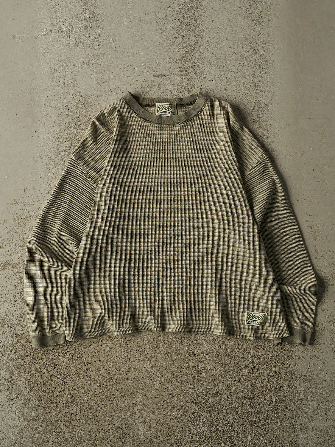 Vintage 90s Green Roots Thermal Long Sleeve (S/M) sold by Rebalance Vintage