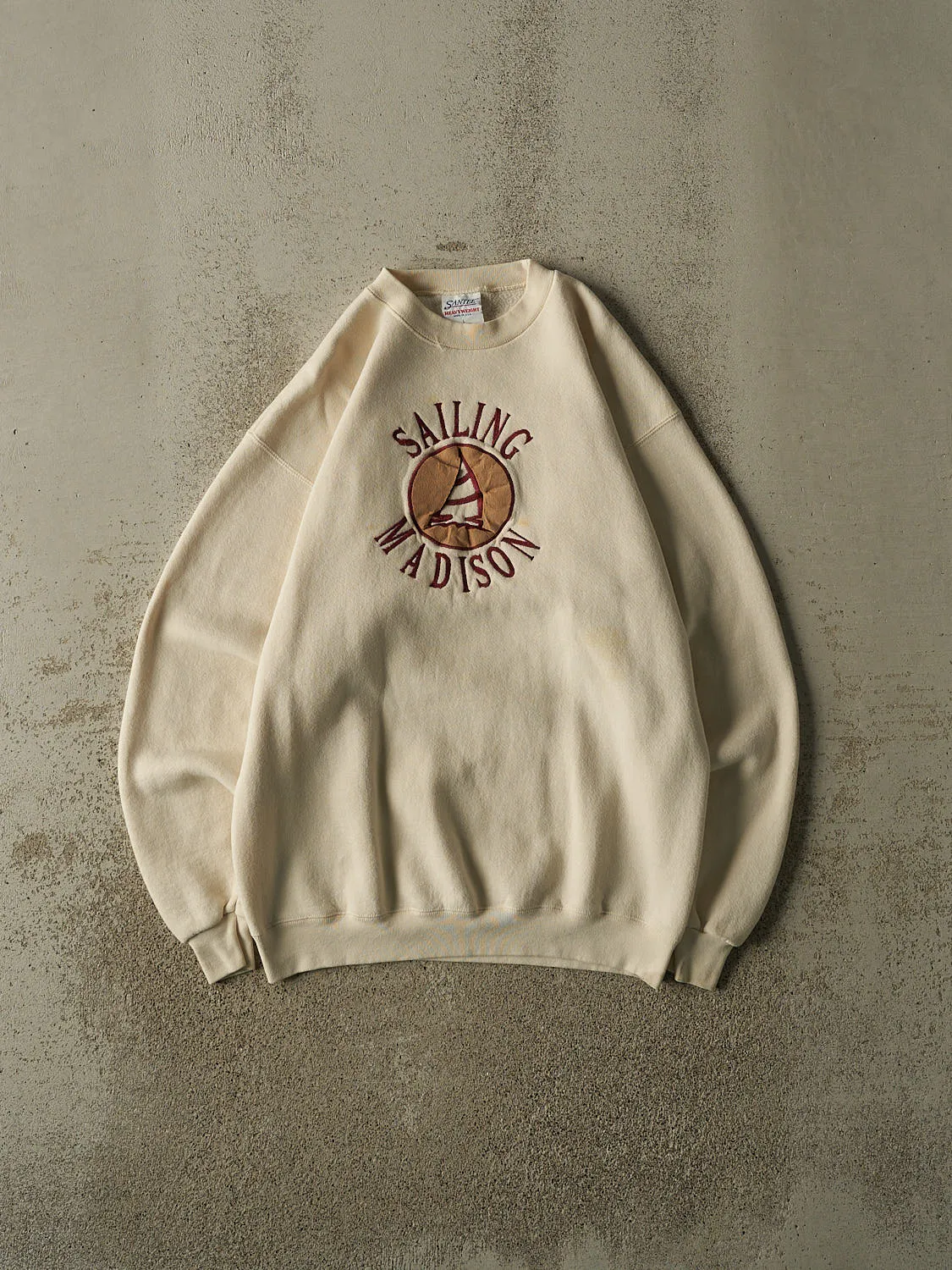 Vintage 90s Beige Madison Sailing Embroidered Crewneck (M/L) sold by Rebalance Vintage
