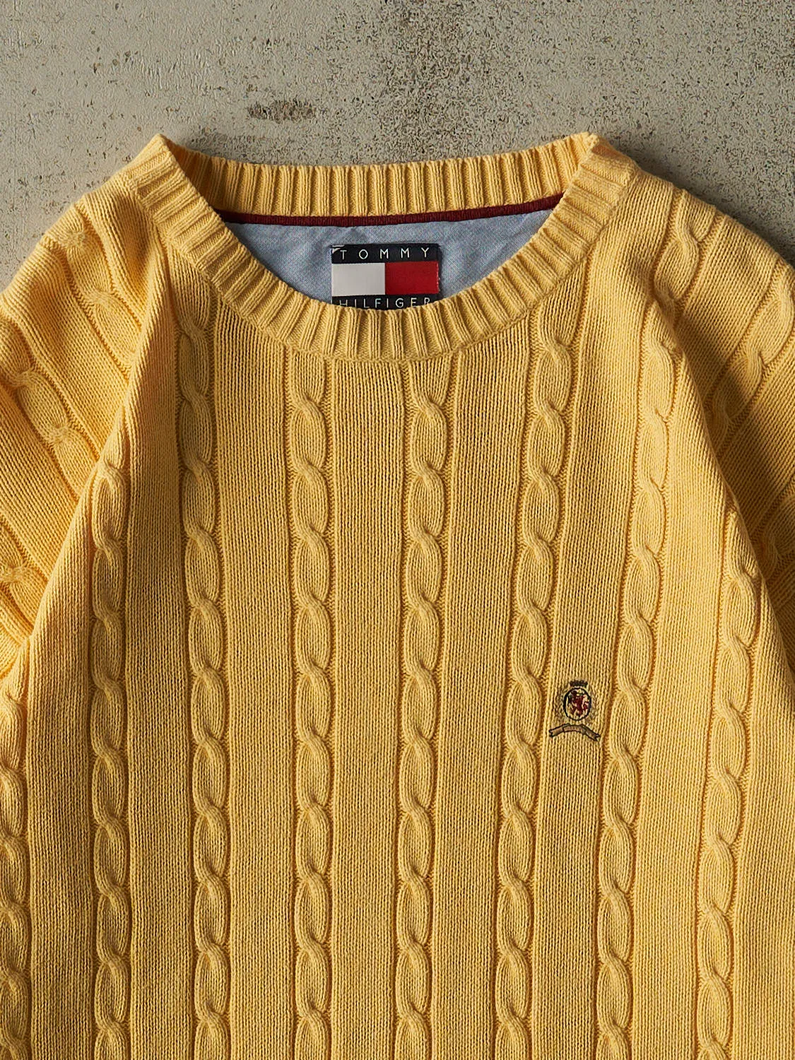 Vintage 90s Yellow Tommy Hilfiger Cable Knit (L) sold by Rebalance Vintage product image thumbnail 2