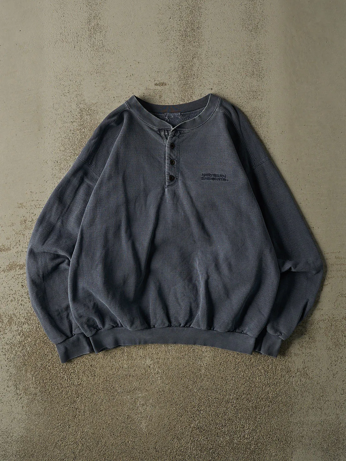 Vintage 90s Washed Blue Northern Elements Quarter Button Crewneck (L) sold by Rebalance Vintage