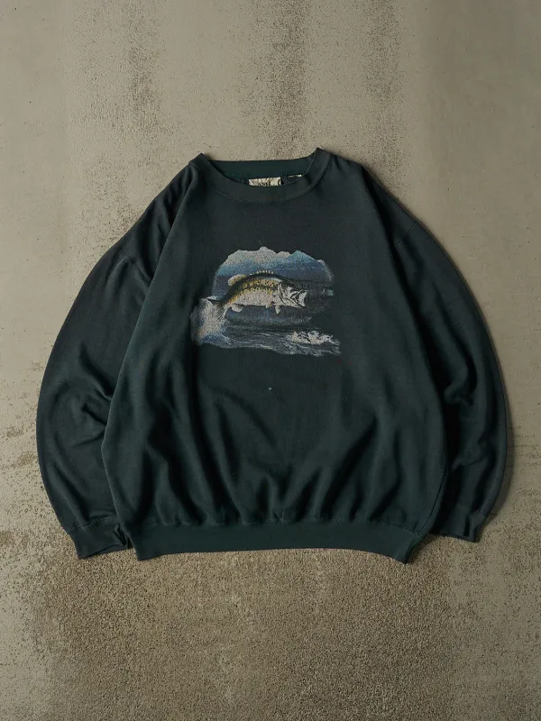 Vintage 90s Faded Green Fish Crewneck (XL/XXL) made by Rebalance Vintage