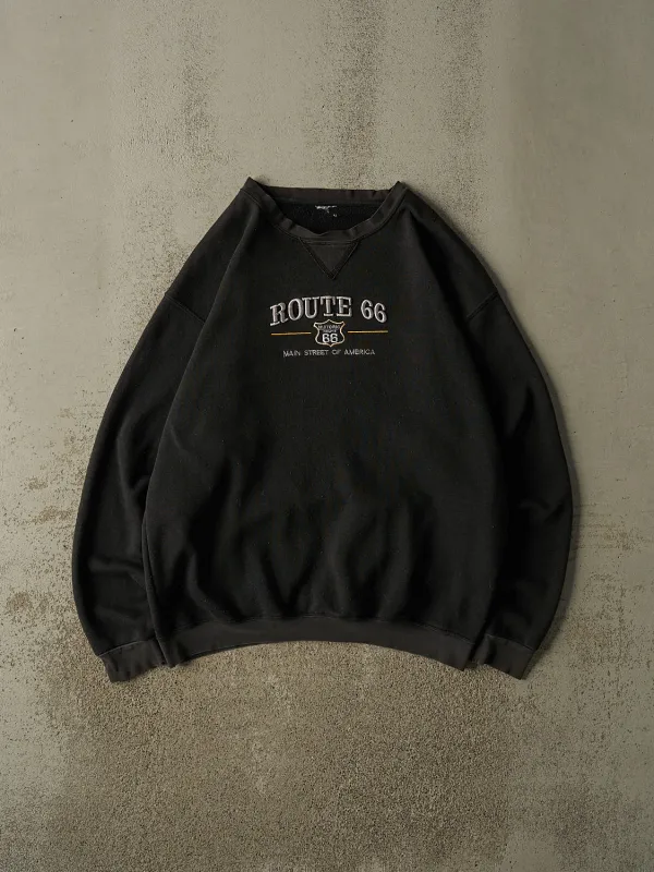 Vintage 90s Faded Black Route 66 Embroidered Crewneck (XL/XXL) made by Rebalance Vintage