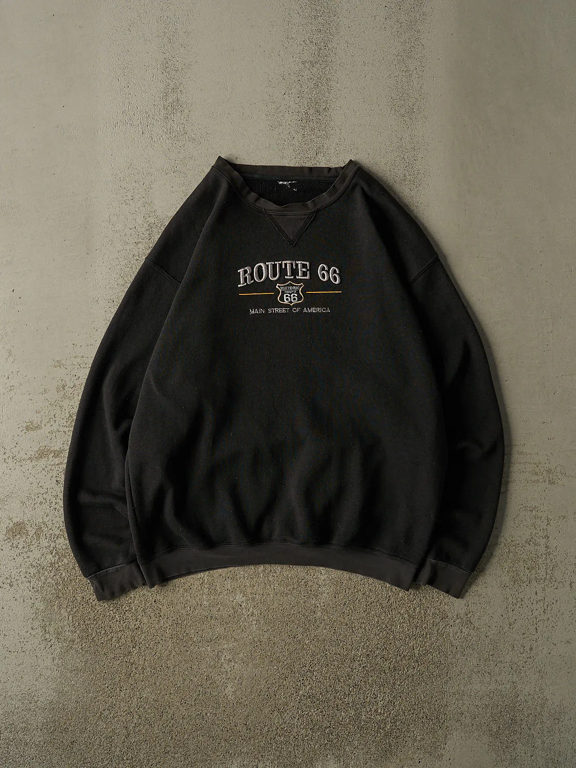 Vintage 90s Faded Black Route 66 Embroidered Crewneck (XL/XXL) sold by Rebalance Vintage