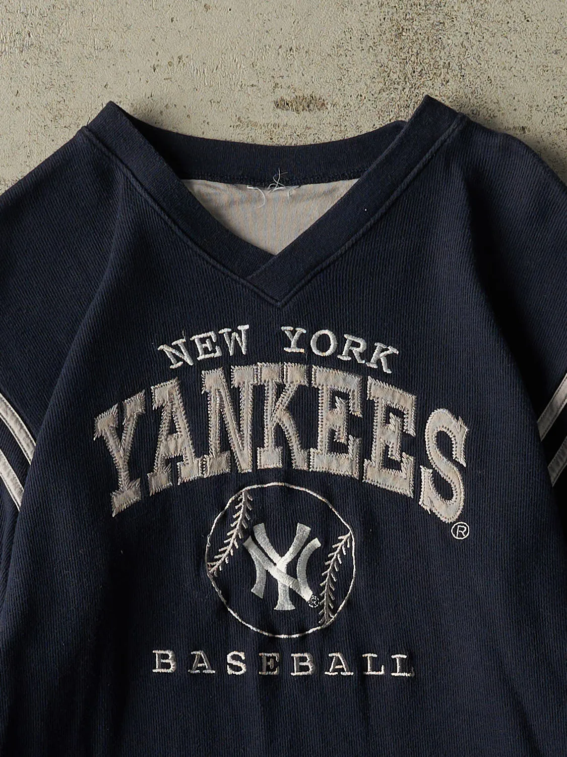 Vintage 90s Navy Blue New York Yankees Thermal Long Sleeve (S/M) sold by Rebalance Vintage product image thumbnail 3