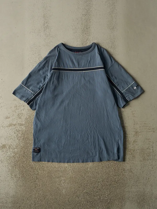 Vintage 90s Slate Blue Point Zero Striped Tee (L/XL) made by Rebalance Vintage