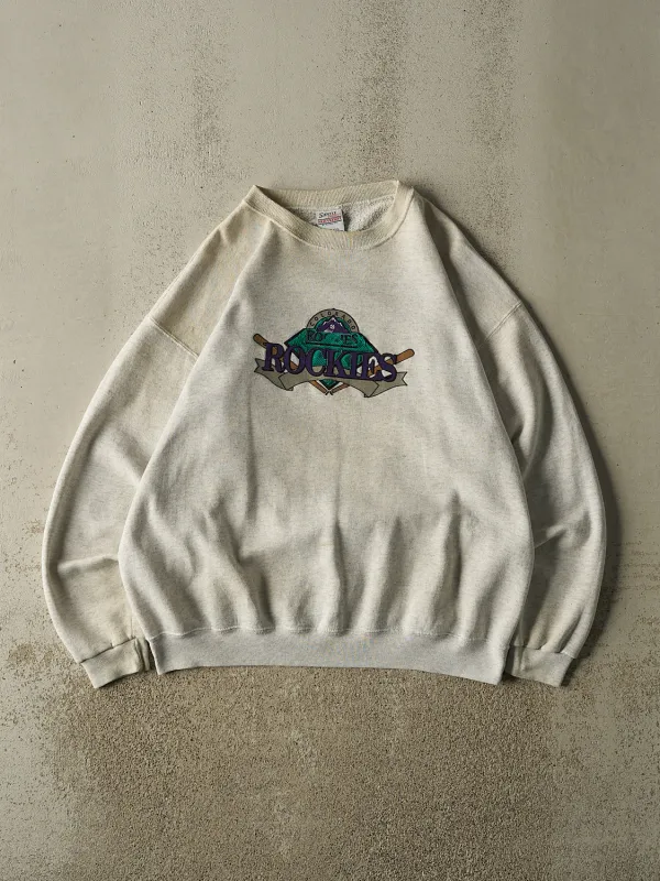 Vintage 90s Heather Grey Colorado Rockies Crewneck (XL) made by Rebalance Vintage