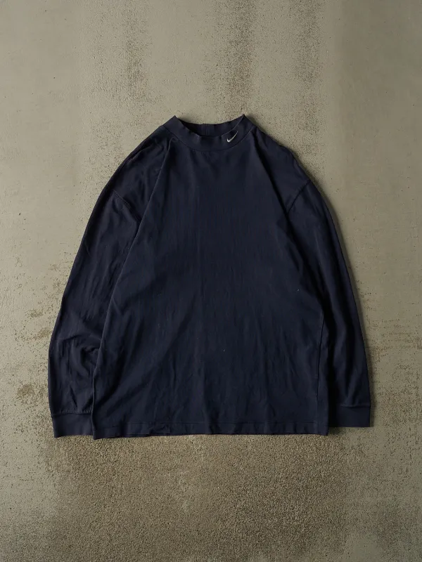 Vintage Y2K Navy Blue Nike Embroidered Mock Neck Long Sleeve (XL) made by Rebalance Vintage