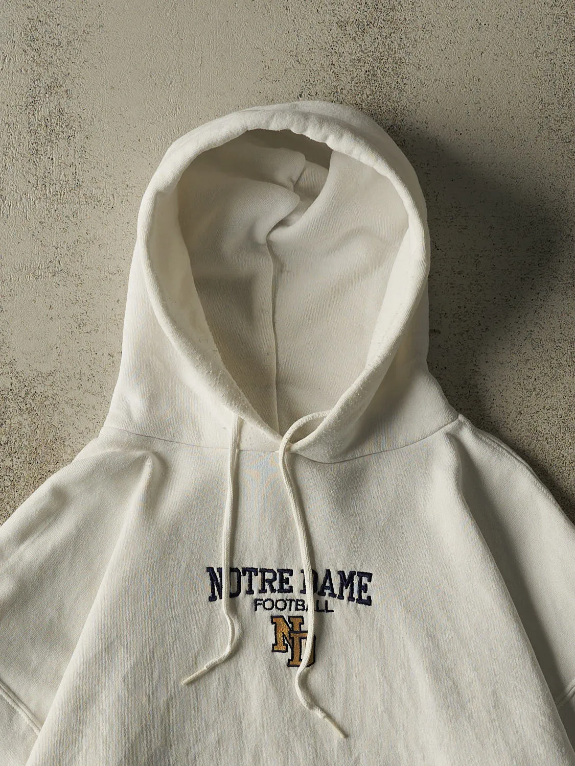 Vintage 90s White University of Notre Dame Football Russell Athletic Hoodie (L) sold by Rebalance Vintage product image thumbnail 2