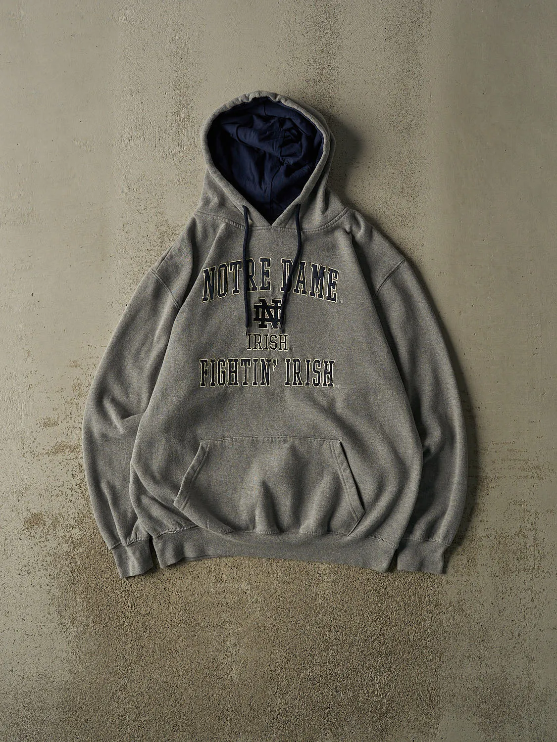 Vintage 90s Grey University of Notre Dame Hoodie (L) sold by Rebalance Vintage
