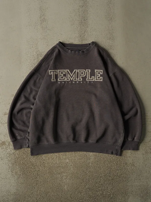 Vintage 90s Charcoal Grey Temple University Embroidered Crewneck (L/XL) made by Rebalance Vintage