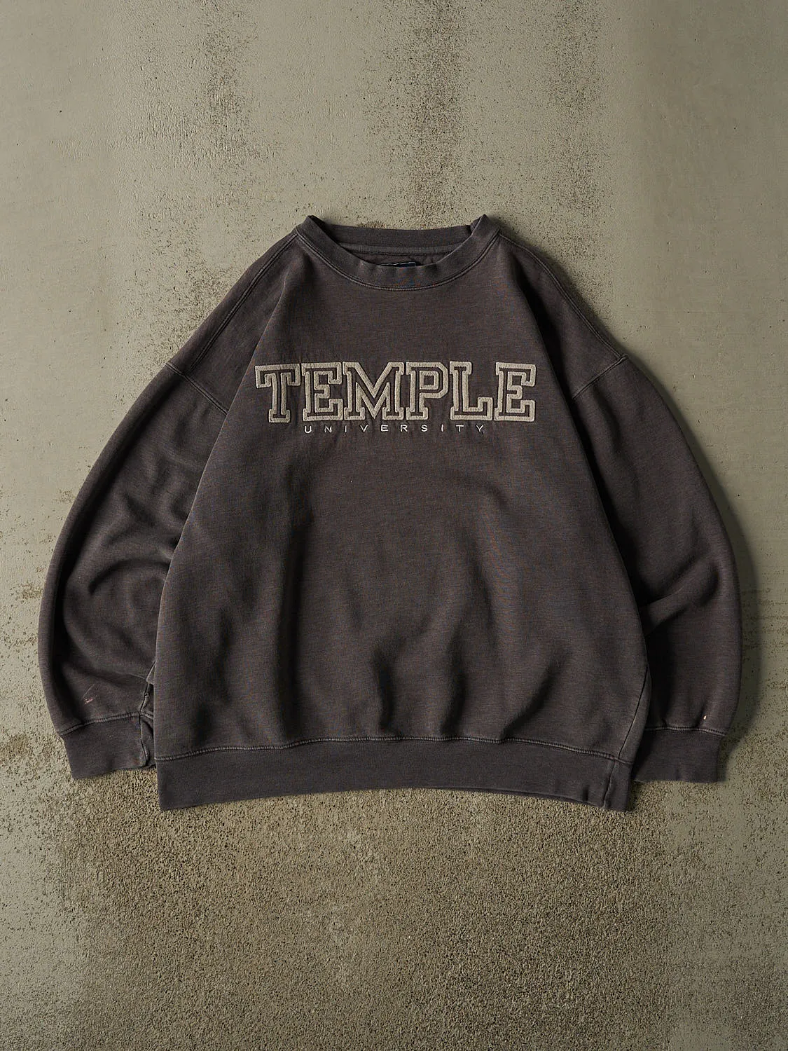Vintage 90s Charcoal Grey Temple University Embroidered Crewneck (L/XL) sold by Rebalance Vintage