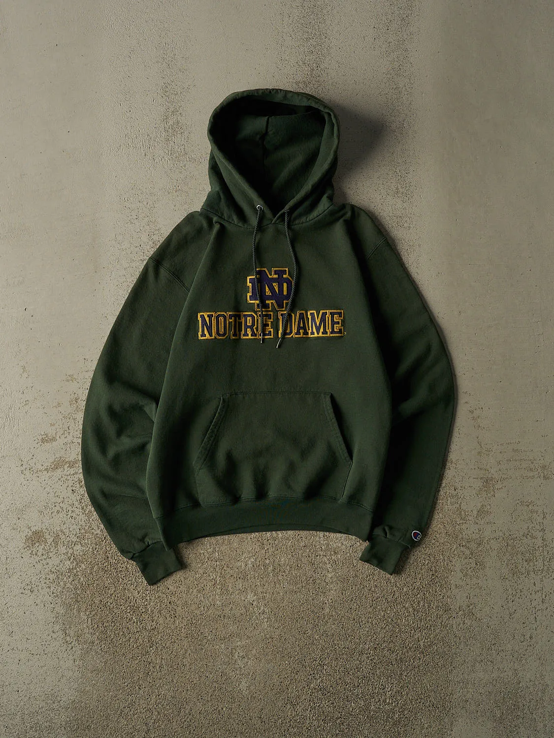 Vintage 90s Green University of Notre Dame Champion Hoodie (XS/S) sold by Rebalance Vintage