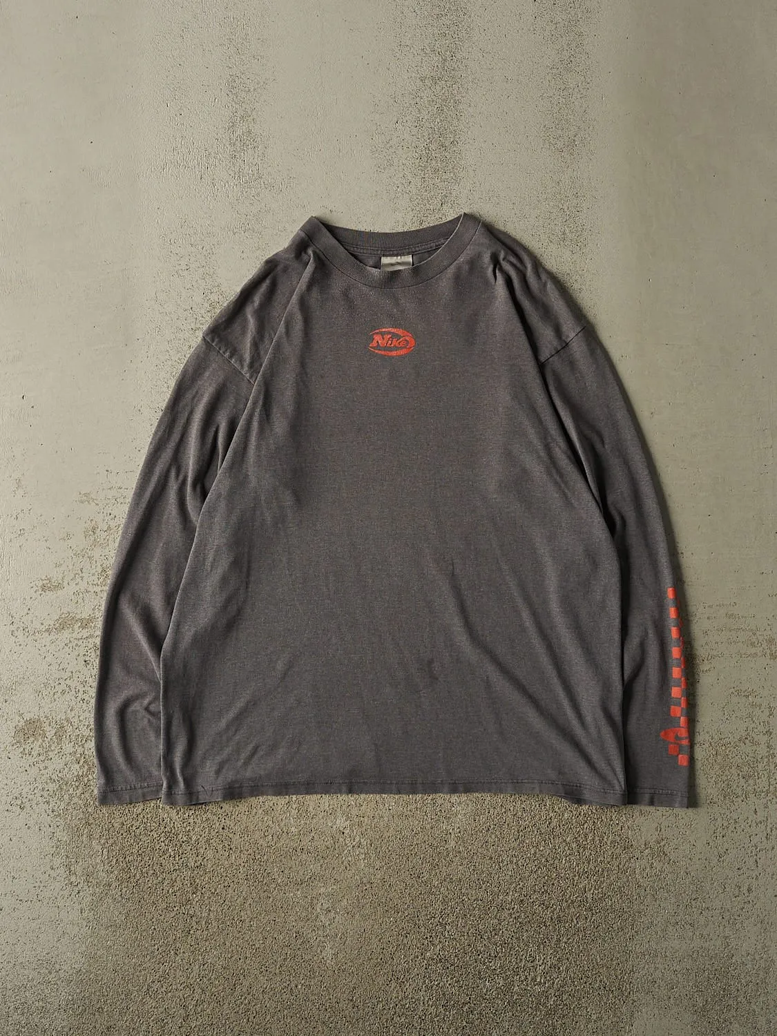 Vintage Y2K Charcoal Grey Nike Logo Long Sleeve (XL) sold by Rebalance Vintage