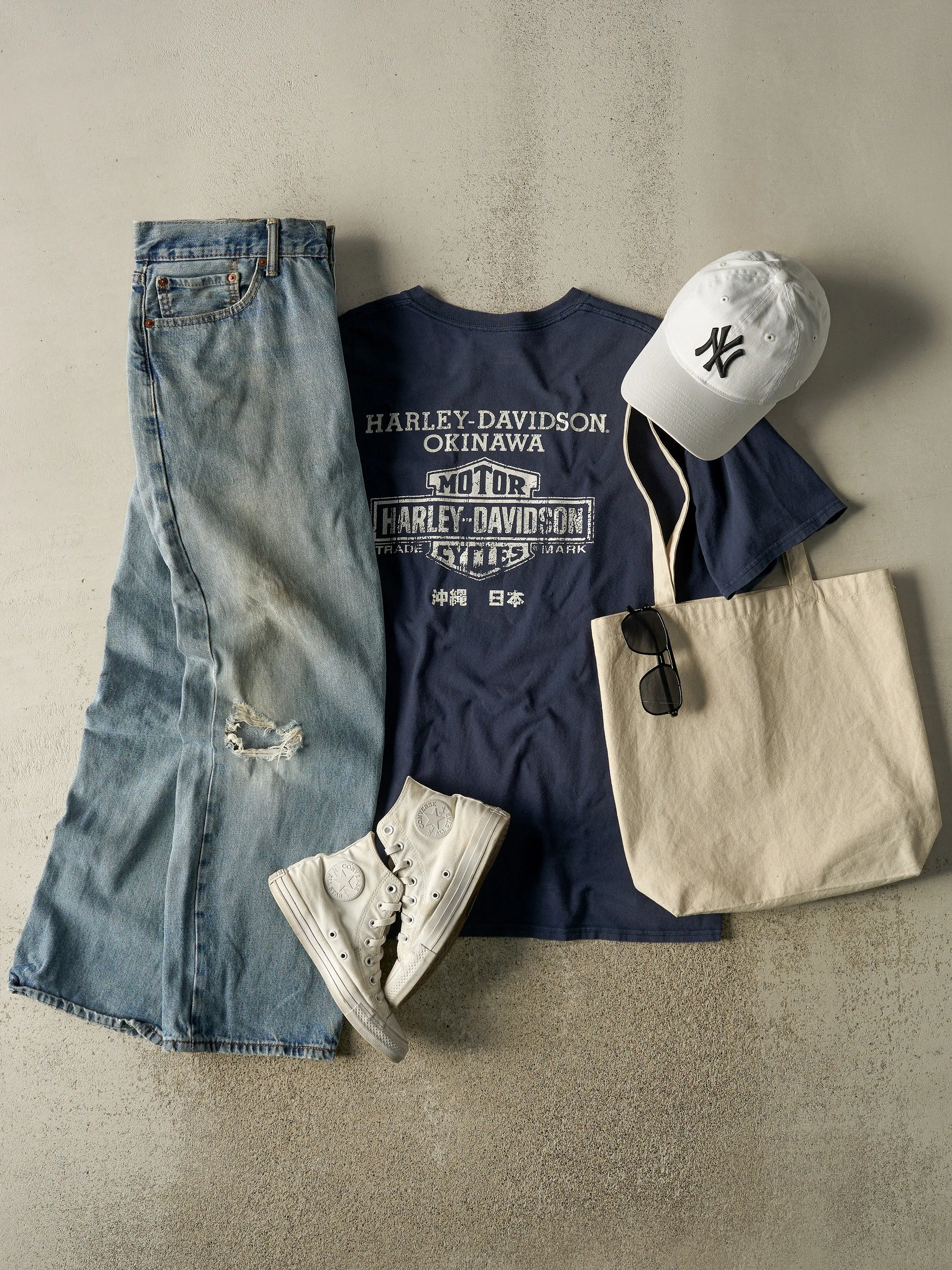 Vintage Y2K Navy Blue Harley Davidson Okinawa Japan Pocket Tee (XL) sold by Rebalance Vintage product image thumbnail 2