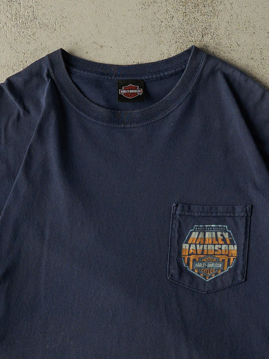 Vintage Y2K Navy Blue Harley Davidson Okinawa Japan Pocket Tee (XL) sold by Rebalance Vintage product image thumbnail 4