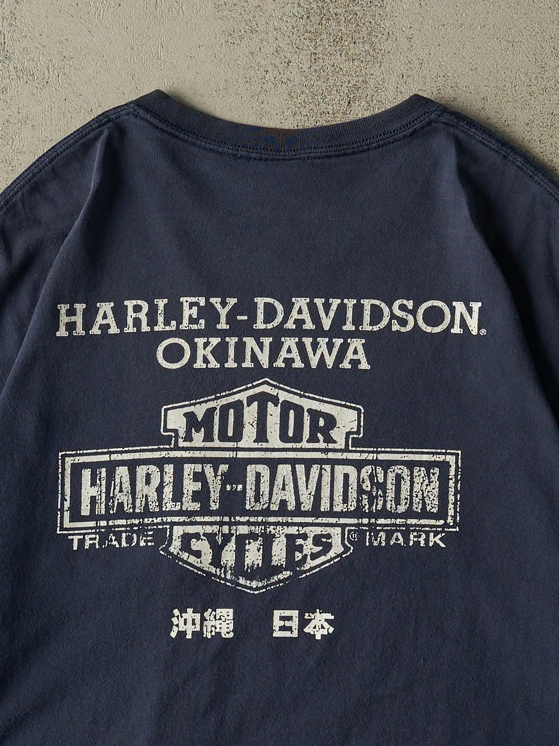 Vintage Y2K Navy Blue Harley Davidson Okinawa Japan Pocket Tee (XL) sold by Rebalance Vintage product image thumbnail 5