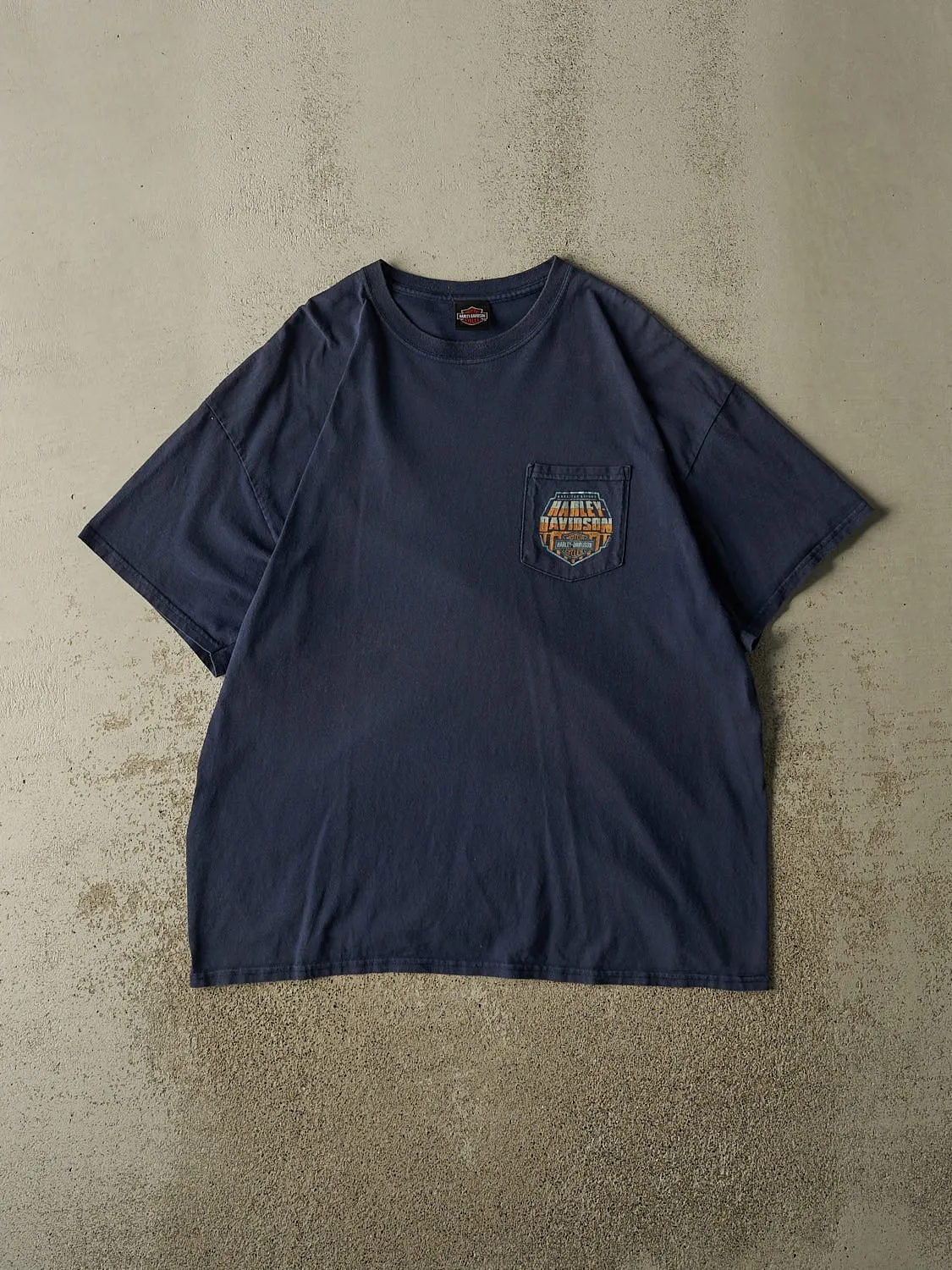Vintage Y2K Navy Blue Harley Davidson Okinawa Japan Pocket Tee (XL) sold by Rebalance Vintage