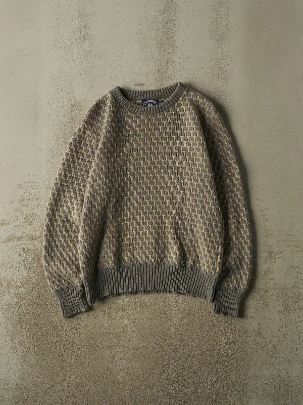 Vintage 80s Beige & Grey Box Weave Patterned Knit (S/M) made by Rebalance Vintage