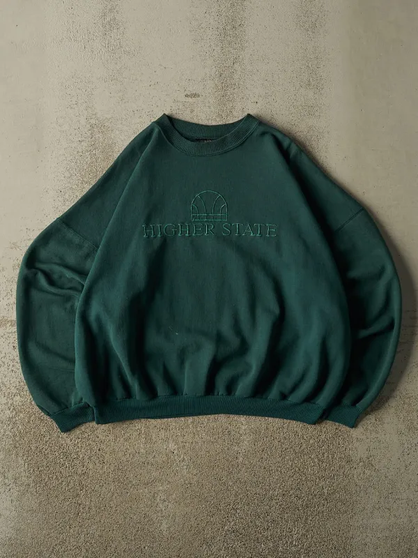 Vintage 90s Green Higher State Embroidered Crewneck (M/L) made by Rebalance Vintage