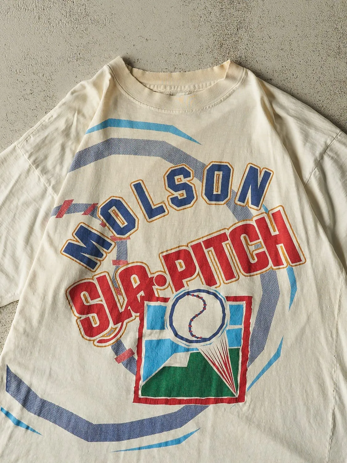Vintage 80s Beige Molson Slo Pitch Single Stitch Tee (L) sold by Rebalance Vintage product image thumbnail 3